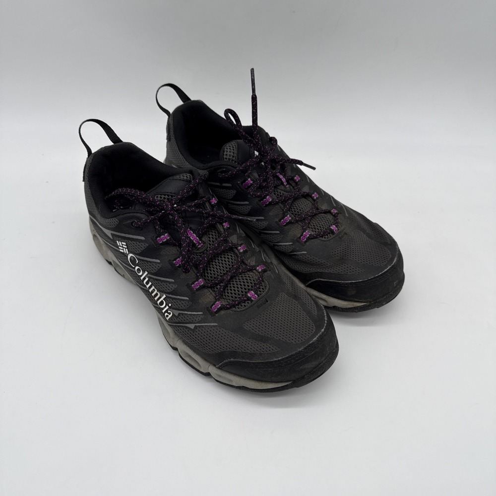 Women's Size 9 Columbia Omni Grip Techlite Black Purple Lace up Hiking Shoes